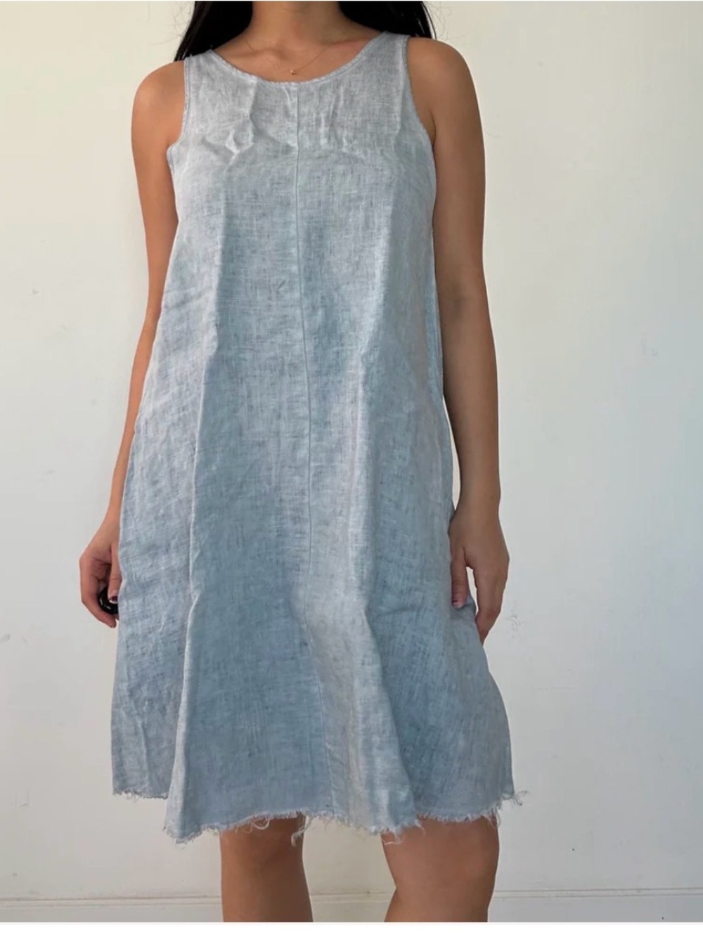 Zara Linen Blend Sleeveless Swing Dress Tunic Raw Hem Coastal L Euro Summer